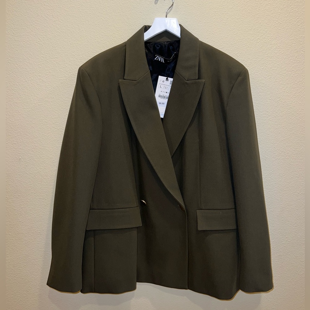 Zara Green Double-Breasted Blazer